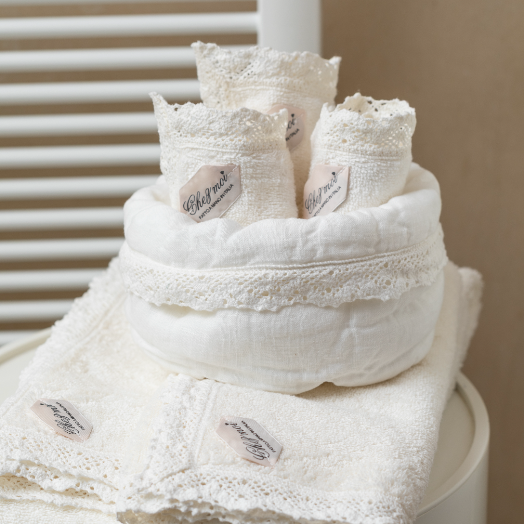 Sacchettino e tris mini lavette spugna Merletto