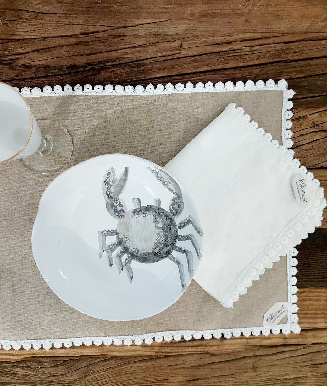 Set mit 2 Tischsets „Bon Ton“ aus gewachstem Leinen