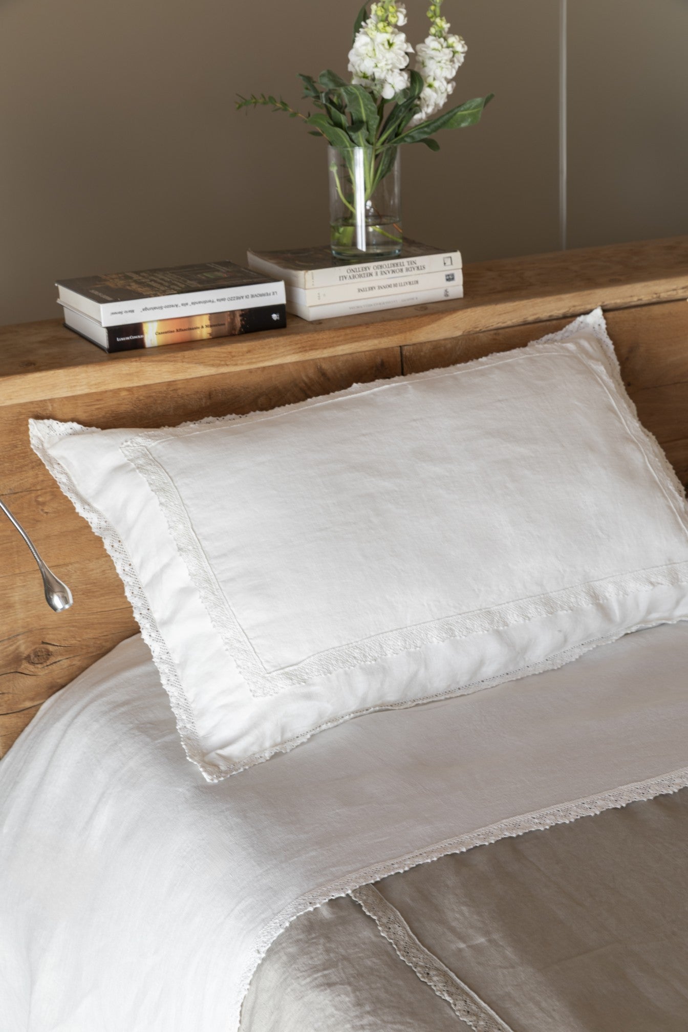 Coppia federe in puro lino Merletto