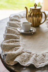 Corinthian Volant Doily In Pure Gold Linen