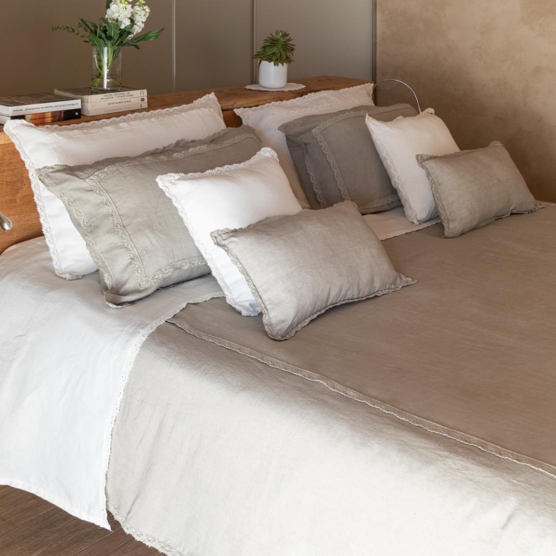 Copripiumino in puro lino con coppia federe Merletto