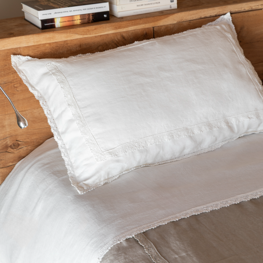 Coppia federe in puro lino Merletto