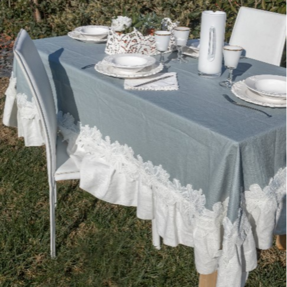 Stain-resistant tablecloth in pure Fleuri waxed linen